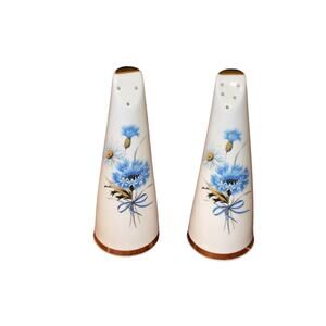 Vintage Royal Stuart Bone China Salt Pepper Shakers Blue Floral England MCM